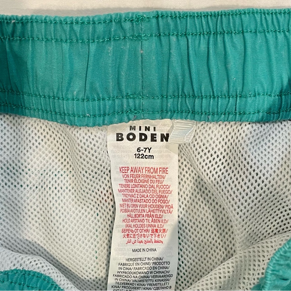 Mini Boden Sporty Stripe Swim Shorts Boys 6-7 Y Asparagus Trunks Bathing Suit - Picture 3 of 4